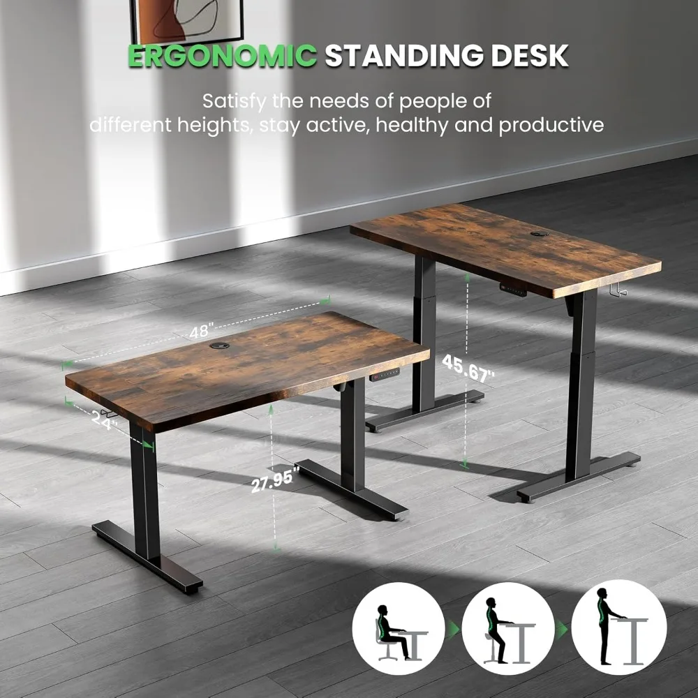 Electric Standing Desk Adjustable - 48 x 24 In Sit Stand up Desk with Cable Management - 3 Memory Preset Adjustable Height Desk