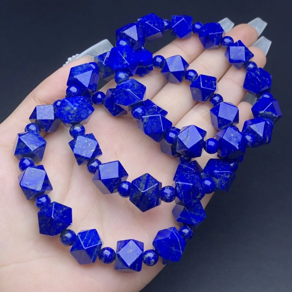 

1 Pc Fengbaowu Natural Lapis Lazuli Bracelet Octagonal Beads Reiki Healing Stone Fashion Jewelry Gift For Women Men