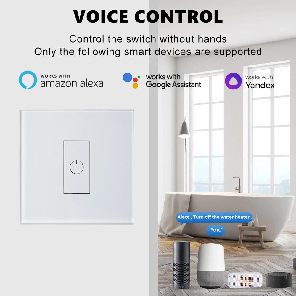 4400W 20A High Power WiFi Smart Switch for Boiler Water Heater Electric Fireplace Oven App Remote Control Timer Voice Command