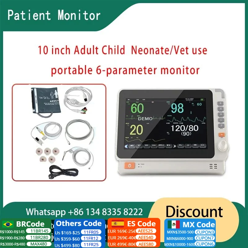 Портативный 6-параметрический монитор для взрослых и детей, 10 дюймов