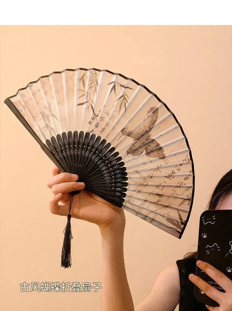 Personalized Custom Logo Text, Laser-Engraved Names and Dates, Chinese Ancient Style Ink Painting Folding Fan, Exquisite New Chinese Style for Summer, Hanfu, Cheongsam, Dance, Ancient Style Photography, Portable Handheld Bamboo Fan view 6