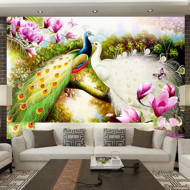 

Custom 3D Murals Wallpaper Hand Painted Flowers Birds Peacock Oil Canvas Bedroom Living Room Sofa TV Background Photo Wall Paper