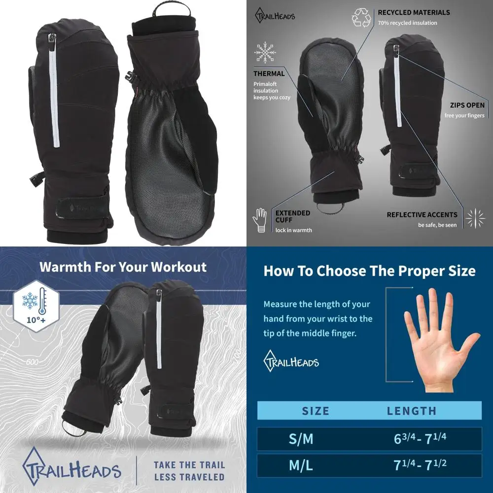 

Women's Winter Running Mittens for Outdoor Sports - Convertible Zip, Black, Ideal for Cold Weather Activities