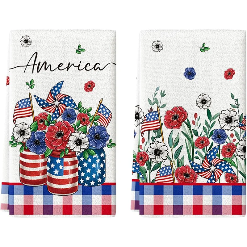 

2Pcs, American Patriotic Floral Kitchen Towels, 40Cm*60Cm Towel Set, Best Kitchen Towels, Super Absorbent Soft Cleaning Cloth, Cooking and Baking Tea Towel, Hand Towel, Cleaning Cloth, Dishwashing Cloth, Kitchen Decoration, Living Room Decorations, Kitche