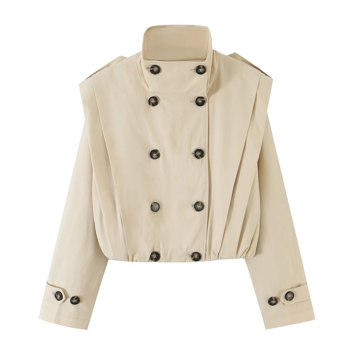 Women's Trench Coat 2026 Autumn New Fashion Street Style Stand Collar Double Breasted Long Sleeve Outerwear