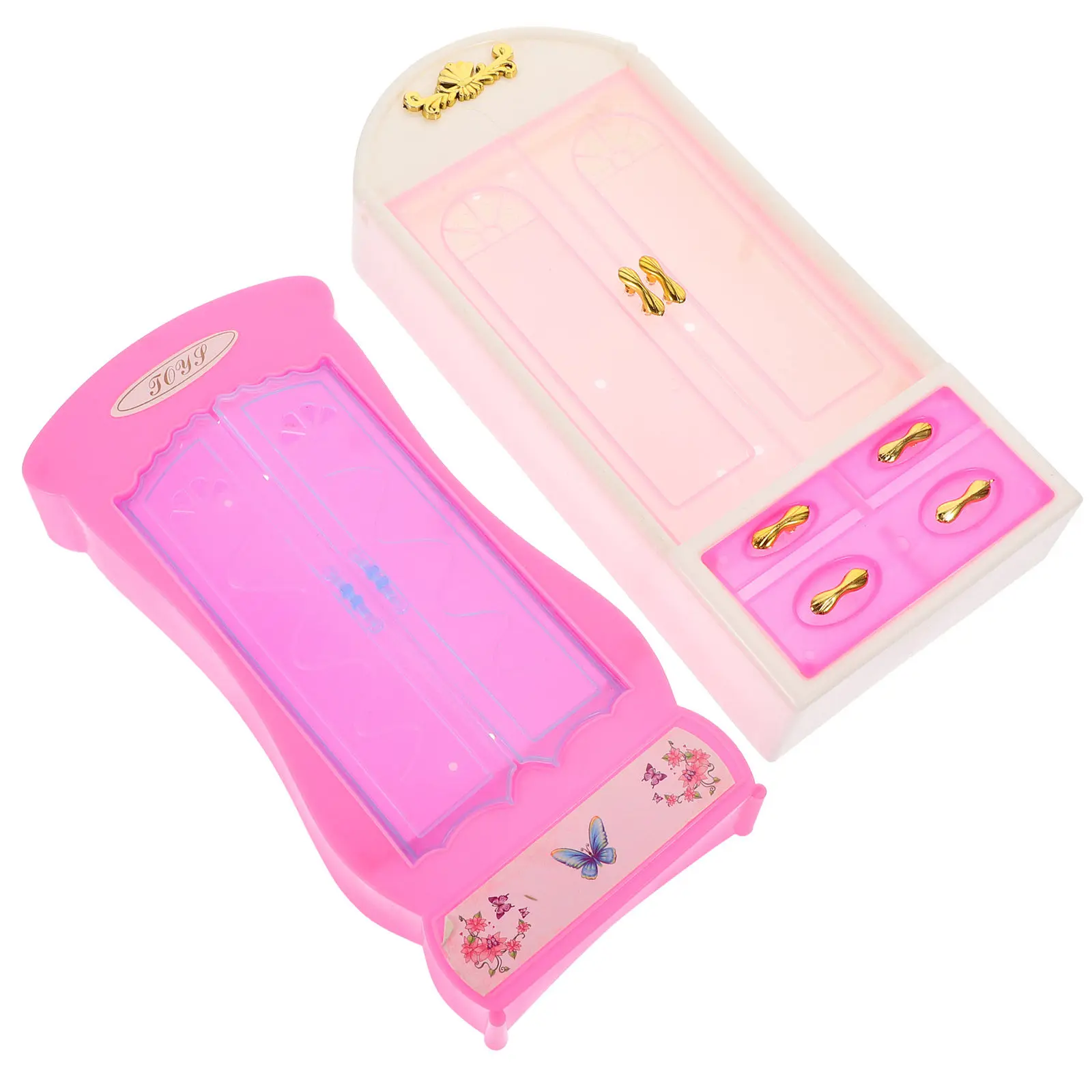 

2Pcs Mini Plastic Wardrobe Miniature House Furniture Ornament Storage Cabinet for Living Room Bedroom Decoration Creative Mini