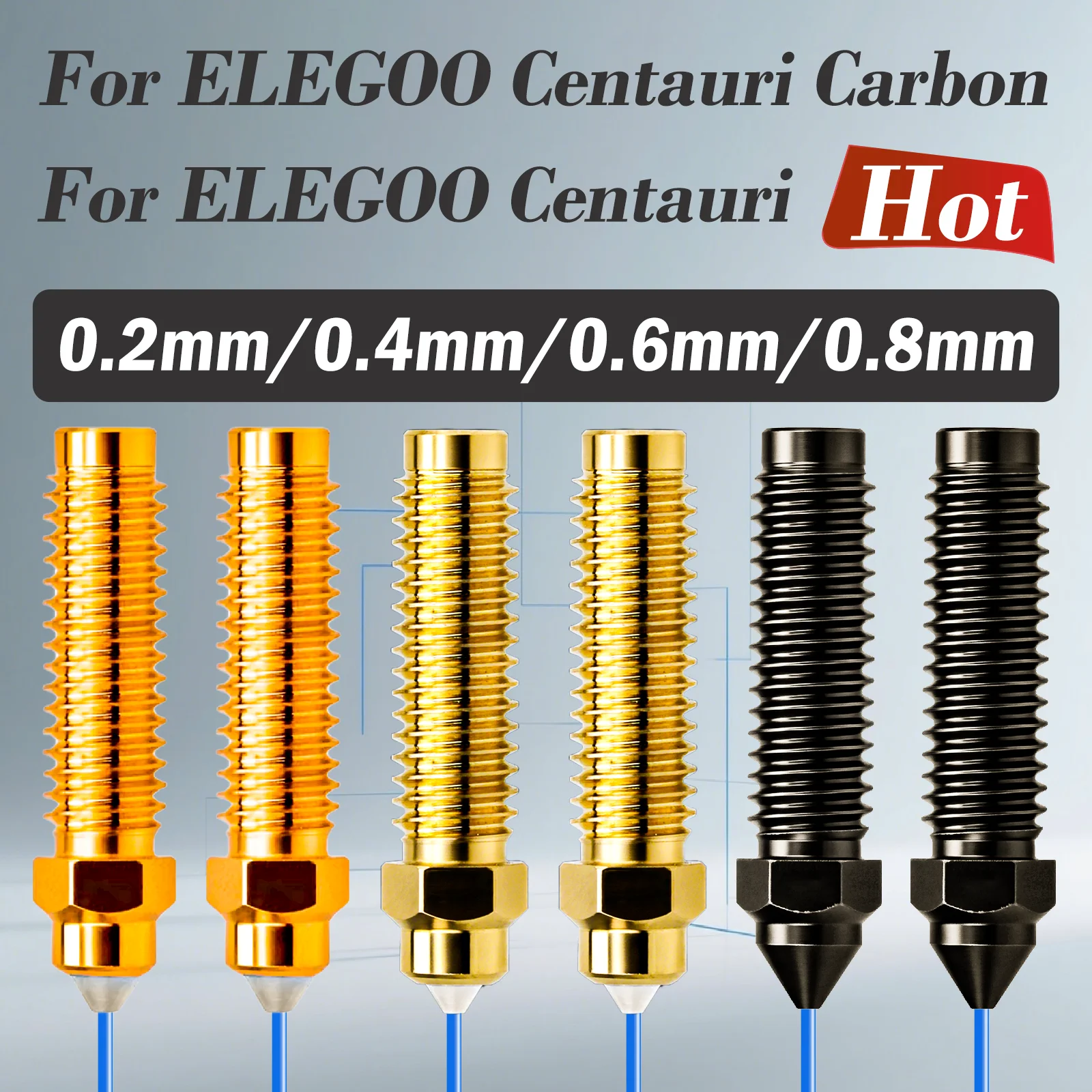 

Centauri Carbon Hardened Steel Nozzle 0.4mm, Chromium Zirconium Copper Brass Bimetallic for ELEGOO Centauri Hotend Kit
