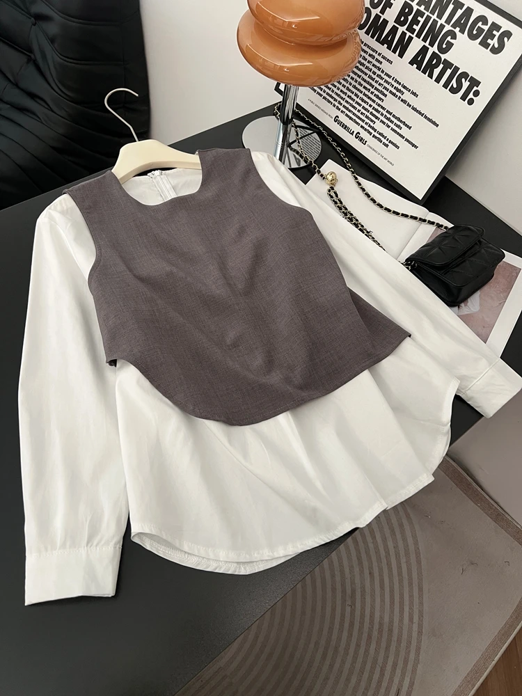 

plus Size Women's Korean Sle Patchwork Long Sve irt Slimming Top Spring New Arrival Commute Sle Comfortable Fit irt