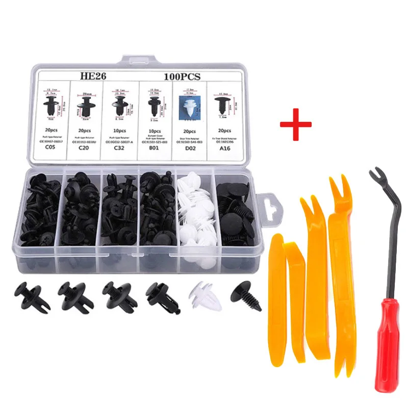 100pcs Auto Fastener Clip Kit Fender Rivet Clips Car Body Push Retainer Pin Rivet Bumper Door Trim Panel Retainer Car Clips New