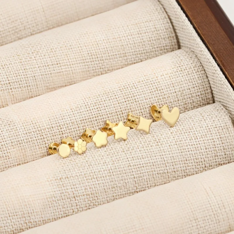 14K Gold Filled Threaded Post Stud Earrings, Heart, Flower, Star Disc, Gold Jewelry, Boho