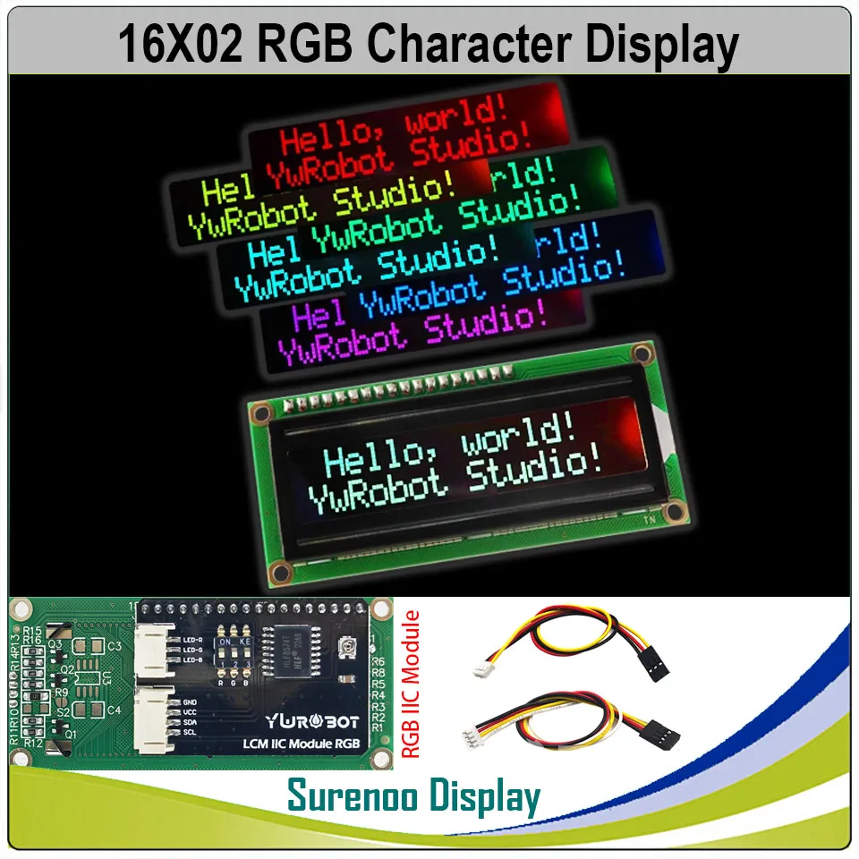 Surenoo 162 16X2 1602 5.0V Character LCD Module Display Screen LCM FSTN Positive Negative 7 RGB Colors Backlight