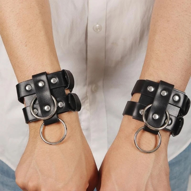 

Men Chest Harness with Leather Wristband Cuffs and Collar Choker Adjustable Chest Harness Men Nightclub Cosplay Costume