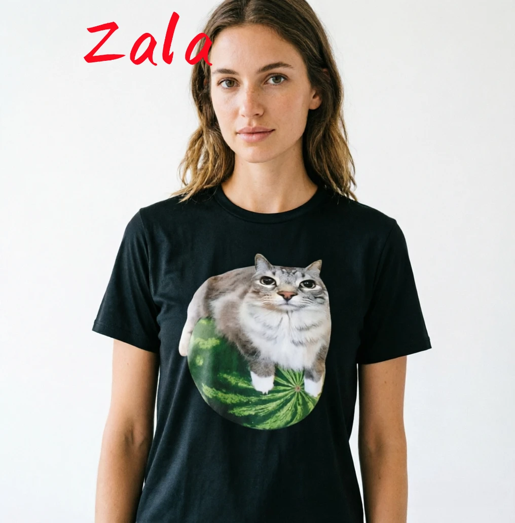 Watermelon Cat Silly Cat Meme Women's T-shirt A Hilarious Watermelon Cat Harajuku Men T-shirts Unisex Top Both Women's Clothing