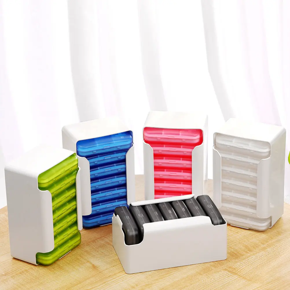 1Set 7 Layers Travel Medicine Storage Case Portable Pill Box 42 Compartments Dustproof ABS Organizer Container Pink