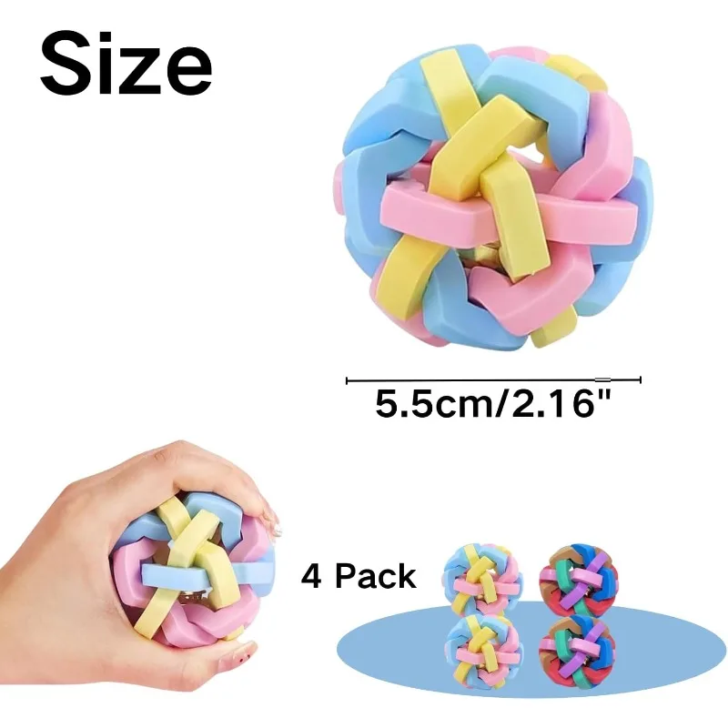 4 Pack Bell Rubber Chew Balls, Soft Colorful Wiggle Sound Toy for Ferret Cat Kittens Teeth Grinding & Exercise