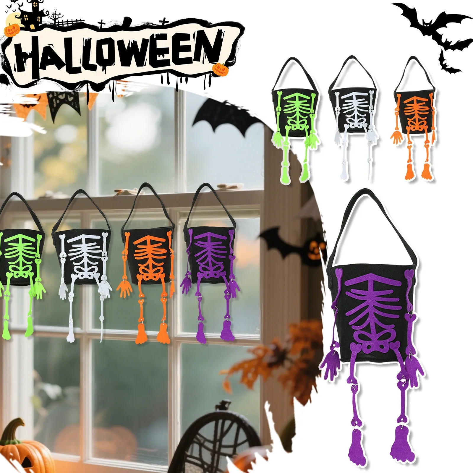 Candy Buckets And Candy Bags For Handling Halloween Candy Bags Bucket Decorations Candy Buckets（4pcs/Set） Home Decor