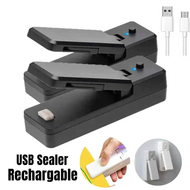 2 In 1 Food Sealer USB Chargable Bag Heat Sealers with Cutter Knife Portable Sealers for Plastic Bag Food Storage Kitchen Hacks