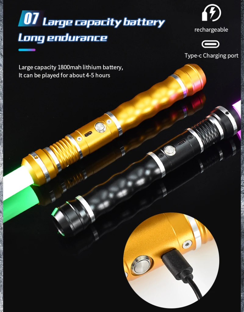 REikirc Lightsaber 15 Colors 17 Pixel Light Effects Light Saber Metal Laser Sword Rechargeable Toys Party Luminous Swords