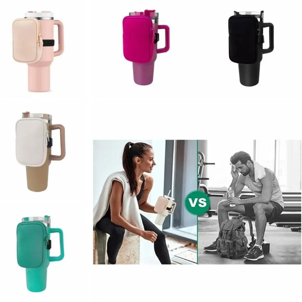 

Mini Neoprene Water Bottle Pouch with Adjustable Strap Solid Color Storage Sleeve Coin Purse for Stanely Tumblers Mugs Cups
