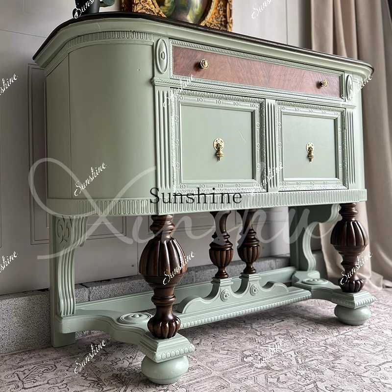 contrasting color decorative cabinet small apartment living room solid wood carving flower retro style foyer storage porch  FT