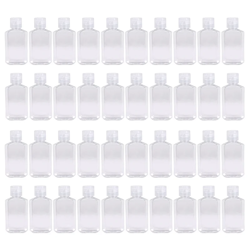 

40 шт., 2 унции, 60 мл, прозрачный многоразовый контейнер для пластиковых дорожных бутылок с откидной крышкой из ПЭТ-AT35