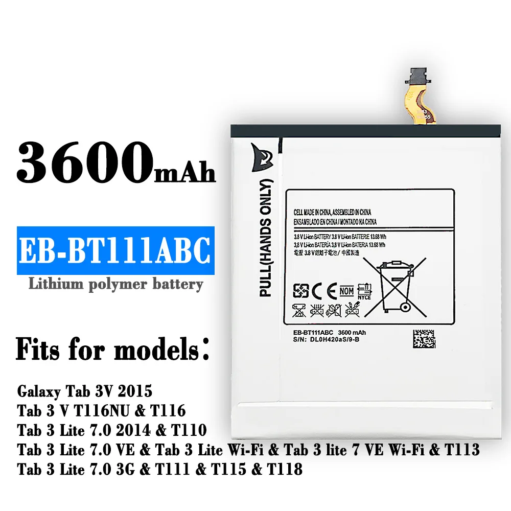 

3600mAh EB-BT111ABC Replacement Battery For Samsung Galaxy TAB 3 Lite 7" SM-T110 T111 T113 T110 T116 T118 Mobile phone batteries