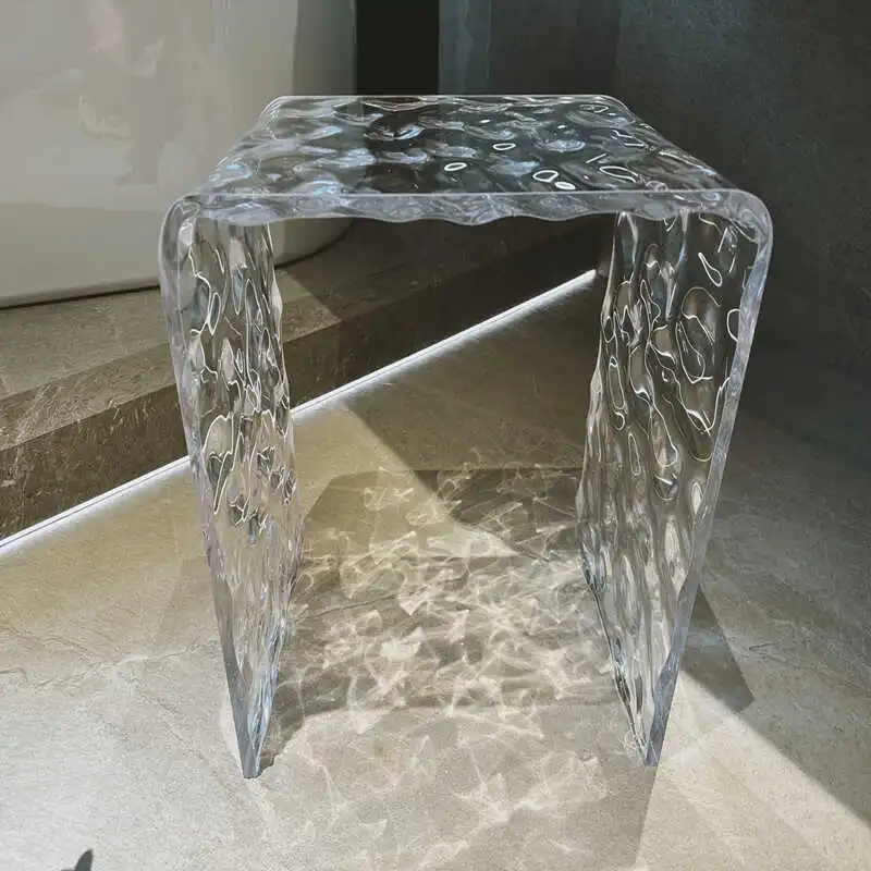 

Modern Acrylic Ripple End Table - Transparent Sofa Coffee Table, Minimalist Bay Window Corner Stand, Space-Saving Side Table