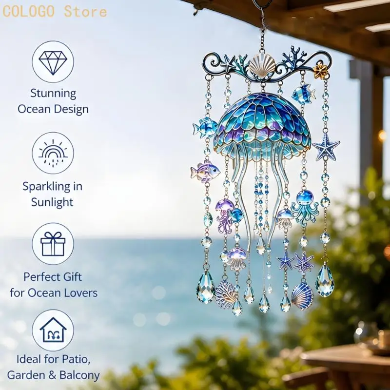 Sea Theme Acrylic Porch Accent for Garden Display with Ocean Touch, Clear Glow, Drop Detail
