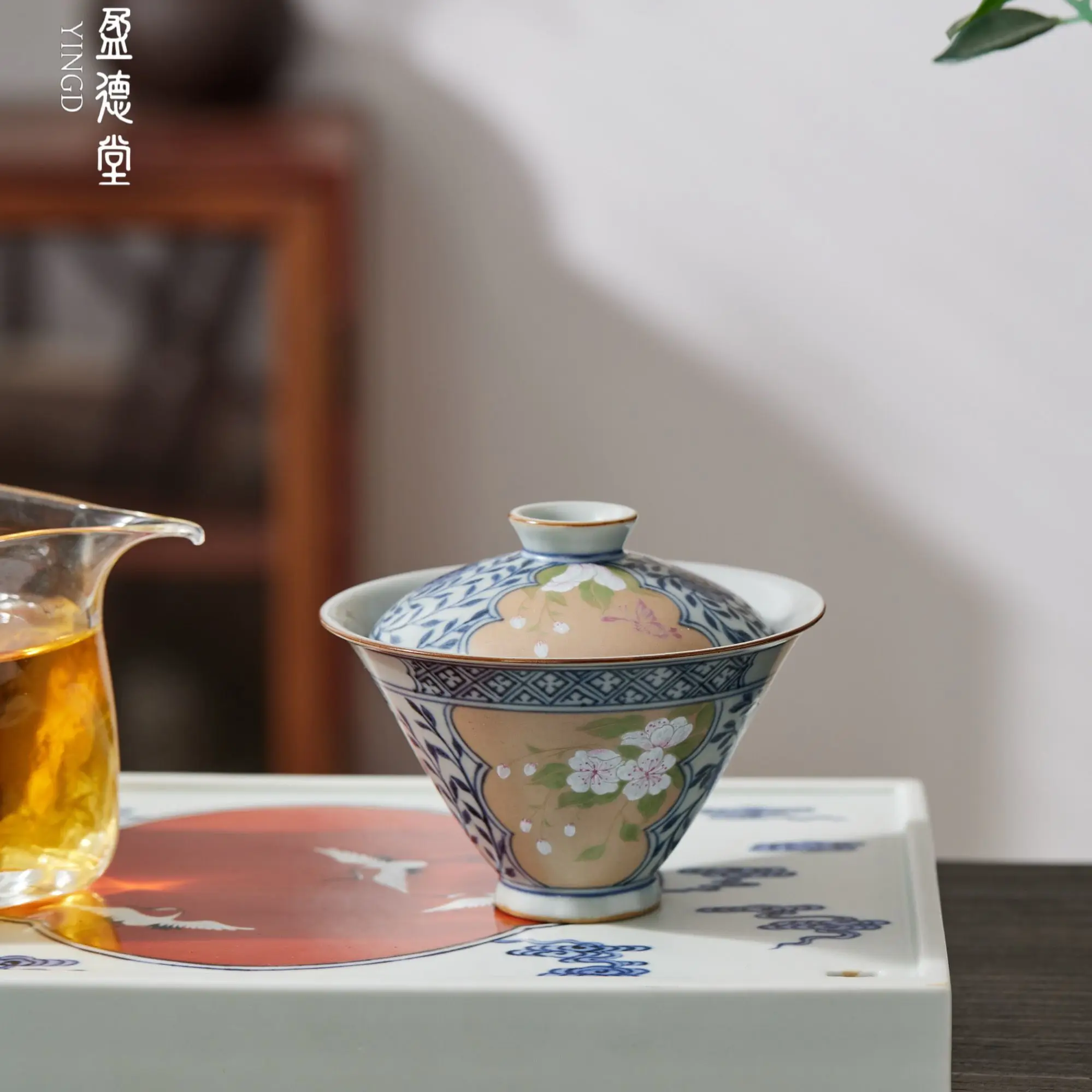 Yingdetang Jingdezhen Blue And White Underglaze Plum Blossom Gourd Lid Single High-End Bowl Home Kung Fu Tea Set