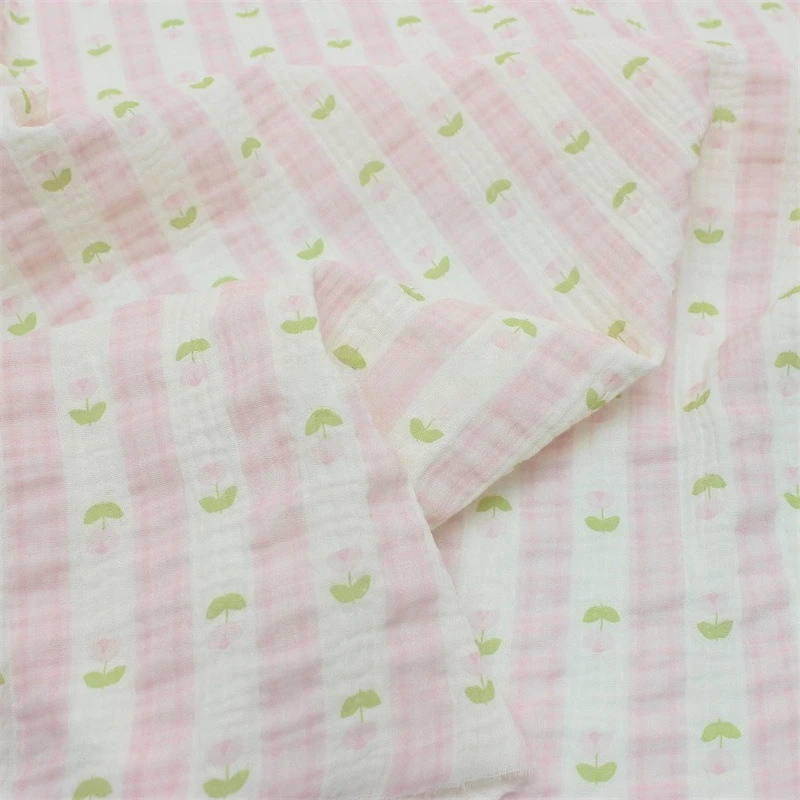 135x50cm Double Layer Cotton Gauze Crepe Tulip Print Sewing Cloth, for Children's Pajamas Blanket Home Wear Fabric