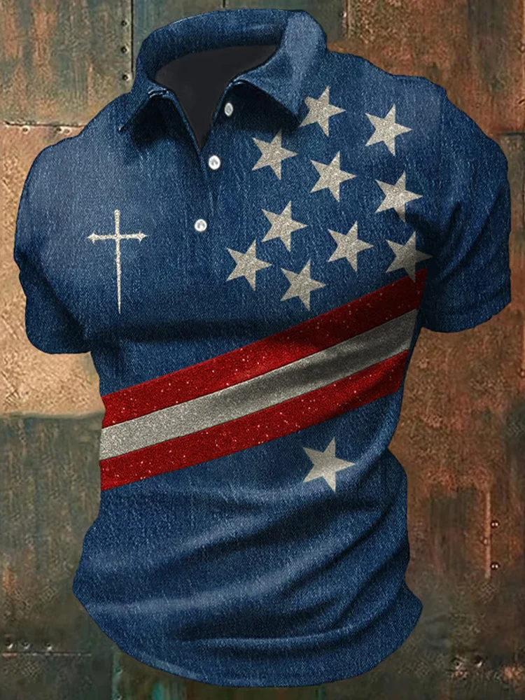 USA  American Flag Polo Shirt Patriotic Golf Men Short Sleeve Tee For Golf Outings Independence Day And Casual Summer Outfits