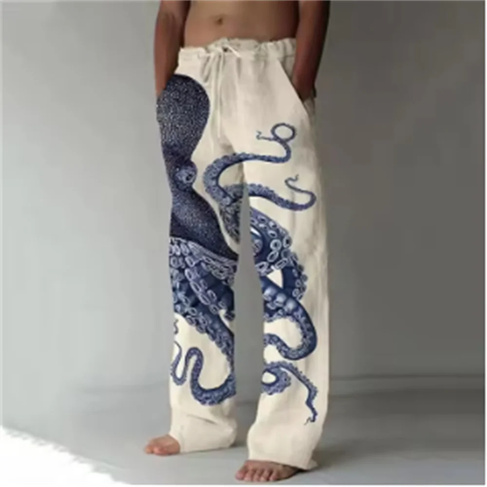 Stylish And Comfortable Everyday Beach Pants Octopus Pattern 3D Printed Casual Plus Size Men's Casual Pants Summer