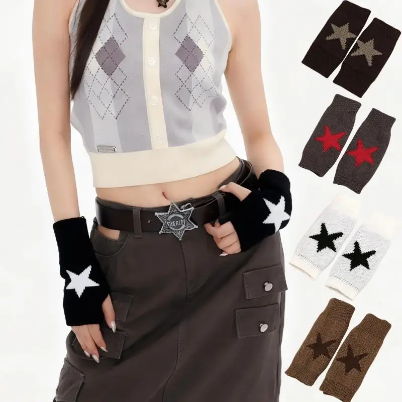 محبوك نصف اصبع قفازات النساء الدافئة لينة الشتاء القفازات Y2k الخماسي لينة اليد أصابع قفازات الذراع كم للجنسين الإكسسوارات #1