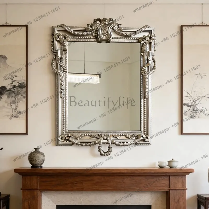 French luxury vanity mirror, decorative bathroom above fireplace, vanity mirror