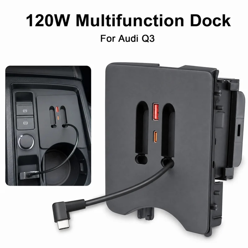 For Audi Q3 Docking Station 120W Fast Charging Multi-function USB Hub Car Interior Modification Accessories