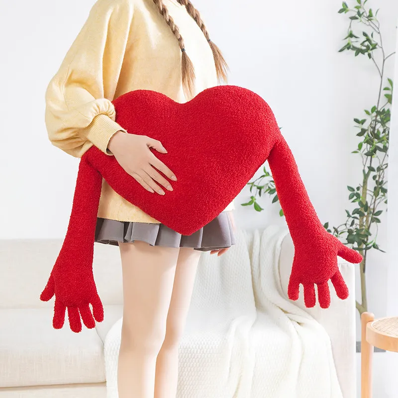 50*40CM Creative  Special Shaped Red Love Heart Plush Pillow Kawaii Hearts With Long Arms Abstract Cushion Throw Pillow Toy