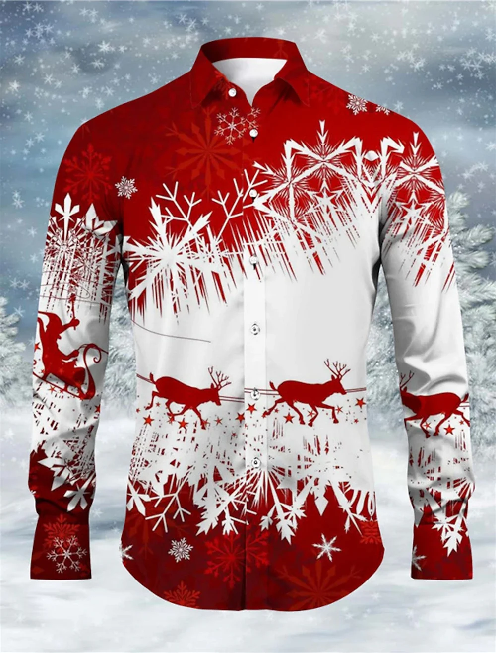 Christmas Shirt Men's Blue Red Snowflake Long sleeved Shirt Comfortable Soft Fabric Party Men's High Quality Clothing 2023