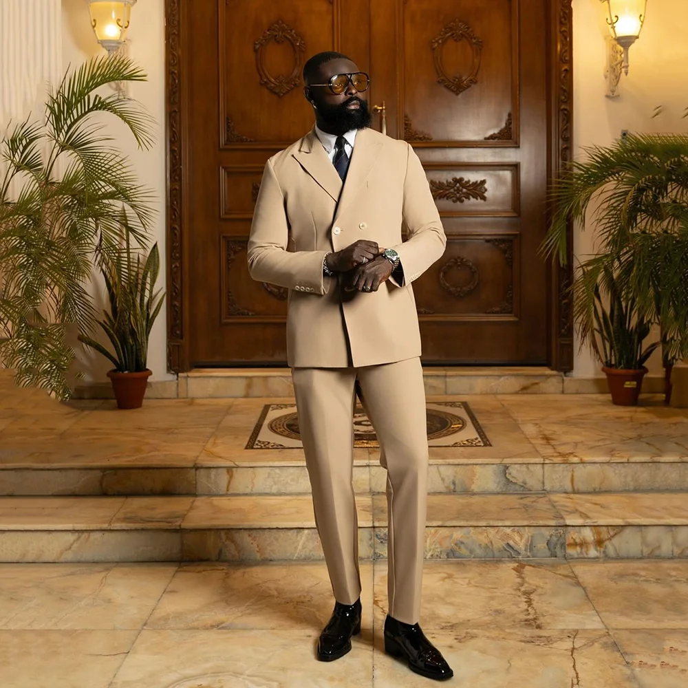 2026 New Trend Men's Suit 2 Pieces Set Jacket Pants Blazer Sets Peak Lapel For Work Commute Business Casual Trajes Para Hombre
