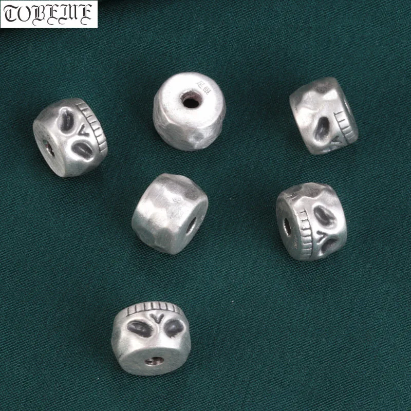 

3D 100% 999 Silver Skull Beads Good Luck Loose Beads DIY Bracelet Findings