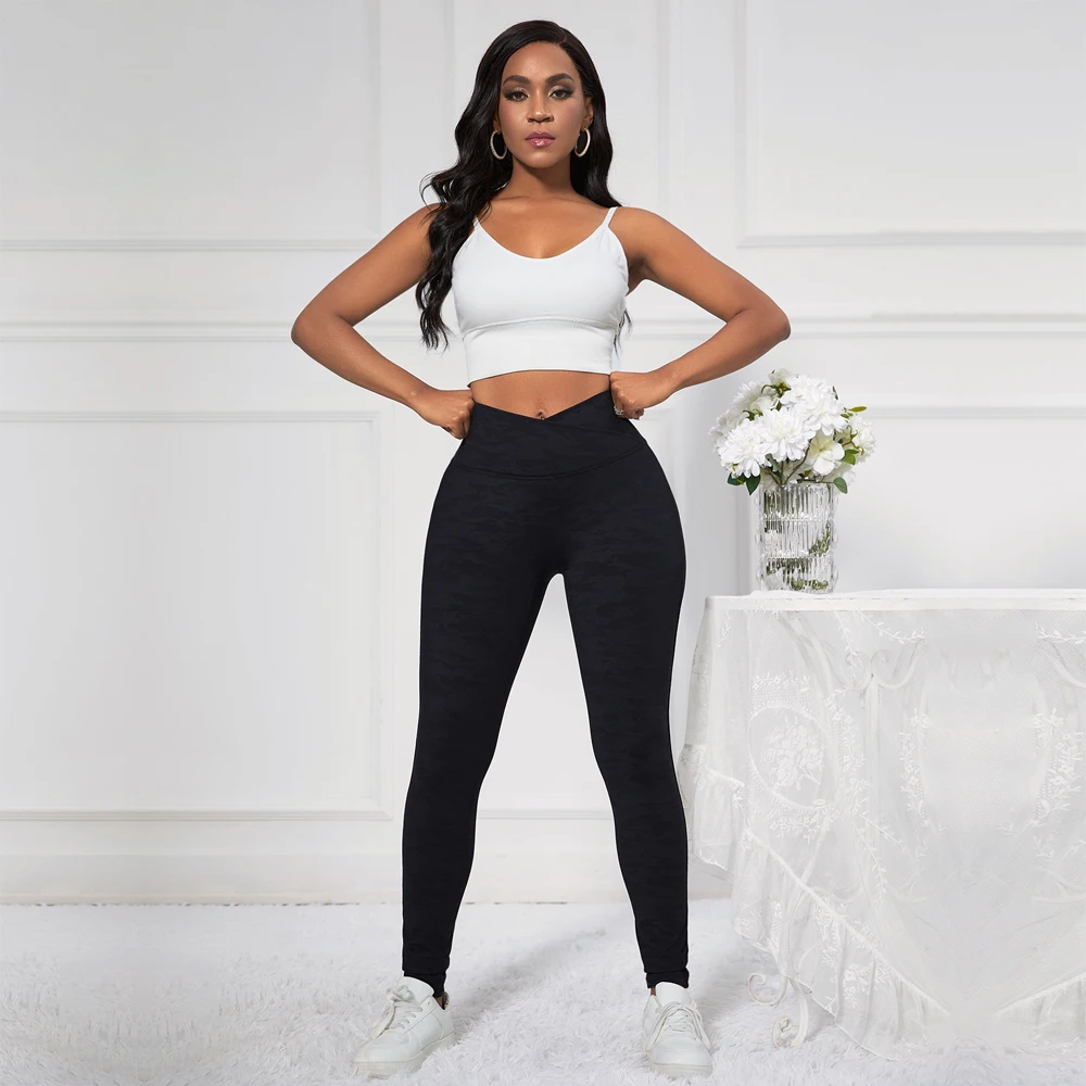 Shascullfites Melody X Cross Black Camouflage V-Shape Leggings Polyamide Bum Lift Booty Printed Trousers for Women