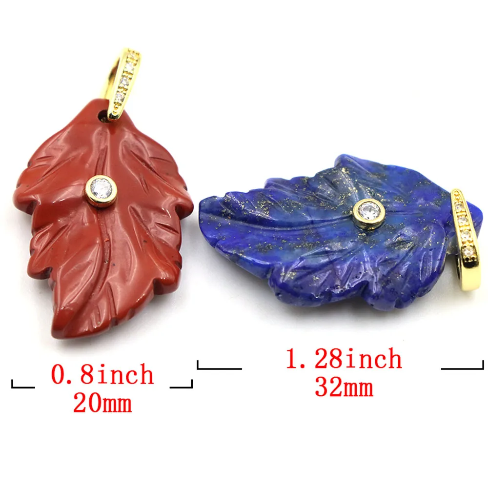 Natural Stone leaves Inlaid White Zircon Gold Plated Bail Healing Crystal Birthday Christma Party Decor Spiritual Accessory Gift