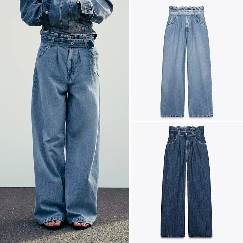 

Новинка Весны: Женские джинсы с высокой талией, повседневные, простой дизайн, с ремнем в комплекте, ZA2025, для города