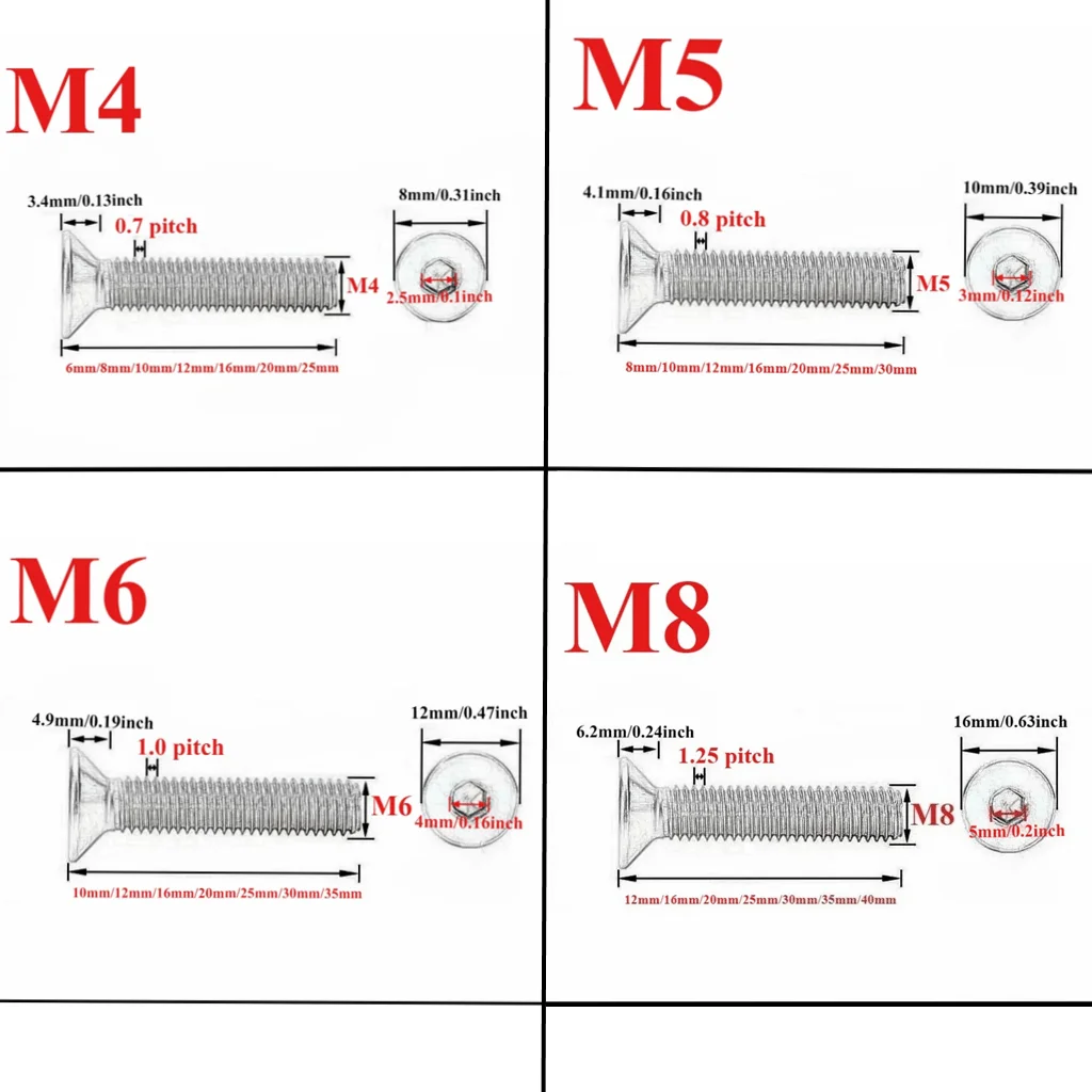 5Pcs Countersunk Stainless Steel Screws M4/M5/M6/M8 Suitable for Slingshot Motorcycle Pump Cover Screws Steering Wheel Bolts