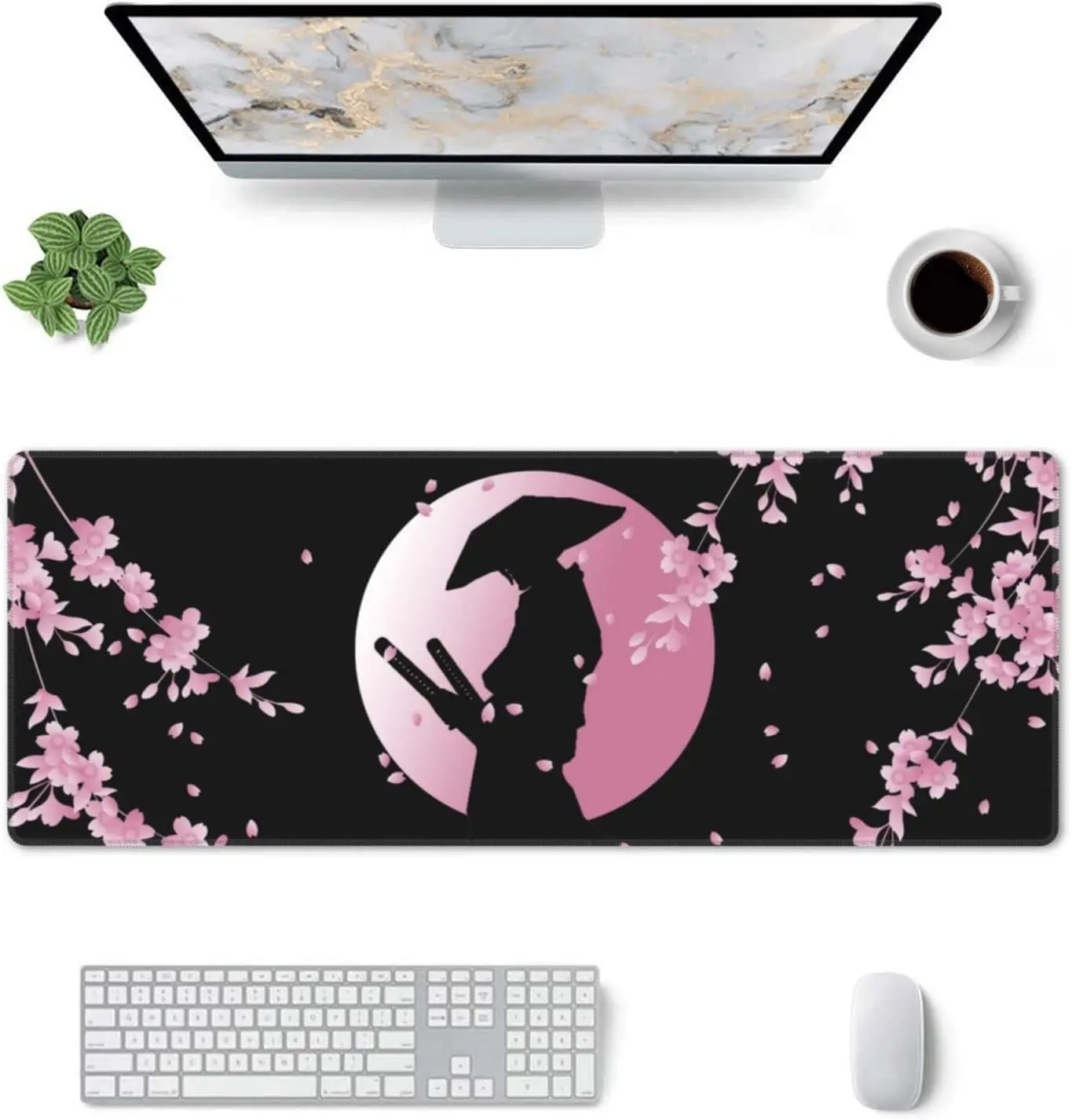 Japanese Pink Sakura Samurai Game Mouse Pad Extra Large Keyboard desk mat XL Personalized Desk  Suitable for Home and Office