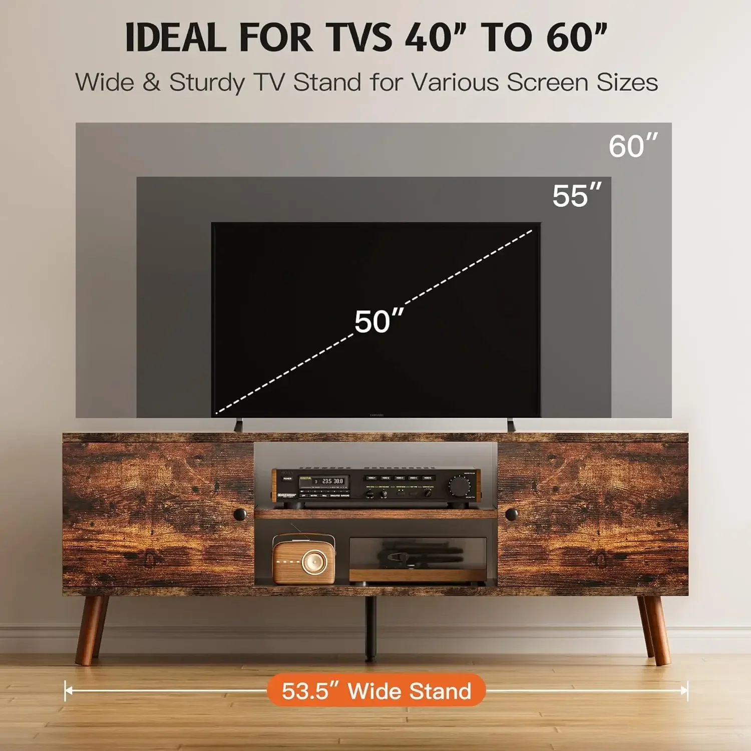 

Tv Stand For 40 55 60 H Living Room, 2 Cabinet Media Console Table, Entertainment Center With Storage, Soft Hinge Door With