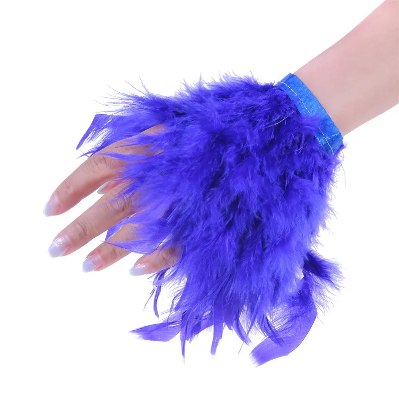 Ostrich Feather Cuff Wrist Sleeve Women Real Fur Ostrich Feather Cuffs Feather Cuff Snap Bracelet Clap On Satin Shirts Elegant