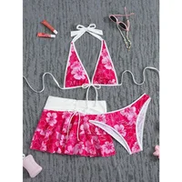 Elegant Floral Color Block Swimsuit Women Triangle Halter High-Waist Bikini Set Cover Up Skirt 2026 New Micro Bikini Three-Piece - Image 5