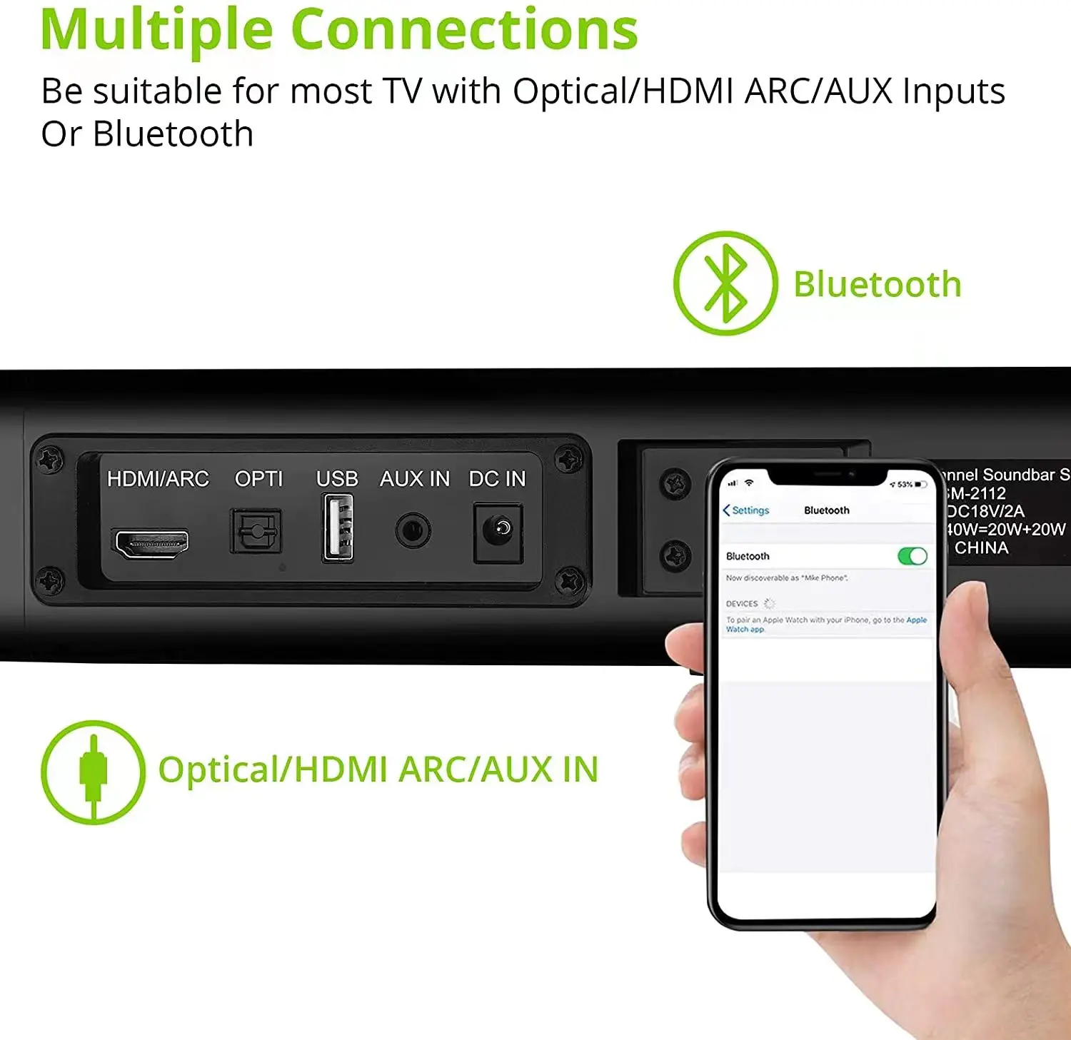 Sounderlink staccabile Bluetooth TV Soundbar altoparlante wireless Torre HiFi Audio home theater Sound bar ottico HDMI per TV LED