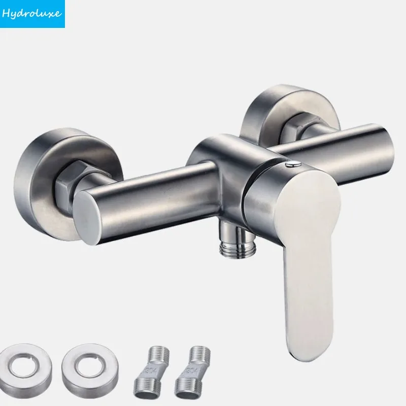 

304 Stainless Steel Bathroom Shower Mixer Faucet Wall Mounted Hot Cold Water Dual Spout Toilet Tap Faucet Bathroom Accessories