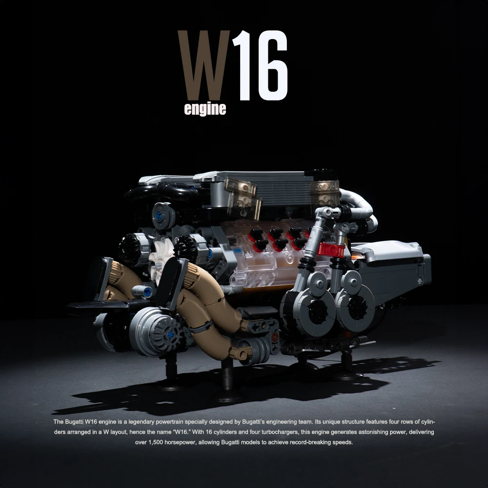 Engine W16 V8 Building Block Kits Aeroengine Building Toy Motor Drive Visual Simulation Figure 3D Car Model Collection Ornament